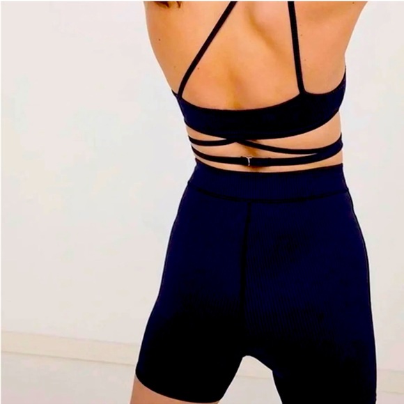 New  For Love and Lemons Chloe Blue Ribbed Biker Shorts  size XS - Picture 3 of 5